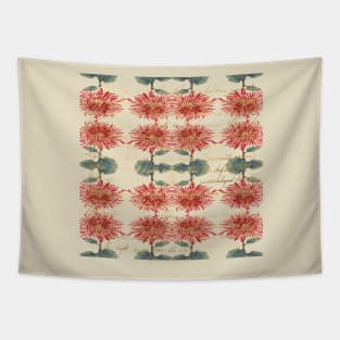 Artsy Handwriting with Red Gold Chrysanthemum Keiko Hasegawa Pattern Tapestry