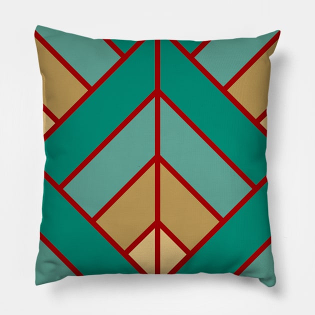 Geometric Pattern: Art Deco Diamond: Turquoise Pillow by Red Wolf