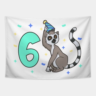 I am 6 with lemur - kids birthday 6 years old Tapestry