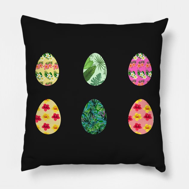 Bright Tropical Flower Easter Eggs Pillow by Felicity-K