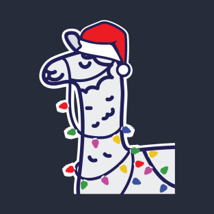 Christmas Llama with Santa Hat T-Shirt