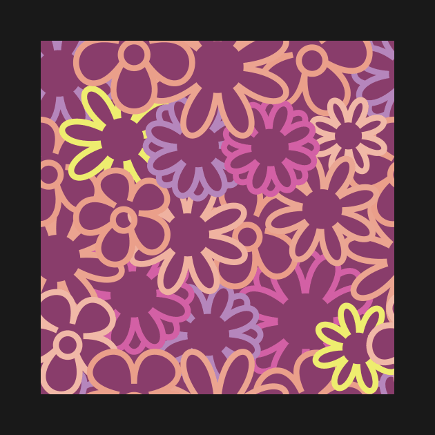 Hippie Floral Purple Bright Colors Overlap Seamless Pattern by 2CreativeNomads