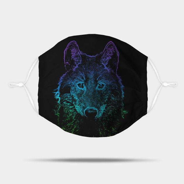 Dramabite Wolf Rainbow Drawing Animal Wildlife Hand Drawn Artsy Wolf Mask Teepublic