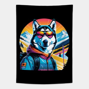 Skiing Husky Dog Tapestry