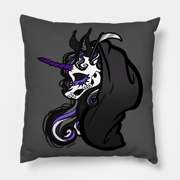 Grim Reaper Unicorn Pillow by Jan Grackle