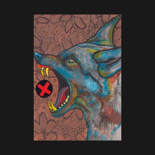 Angry blue wolf and flower doodling T-Shirt