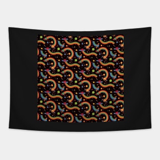 Good Vibes Space Rainbows, Stars and Planets in Neon and Black Tapestry