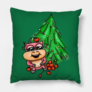 Christmas funny colored bull. Pillow