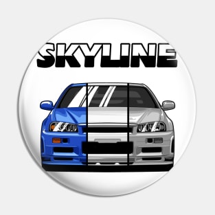 Nissan Skyline r34 GTR White Grey and Blue, JDM Car Pin
