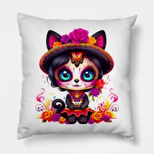 Dia de los Muertos Cat #8 Pillow