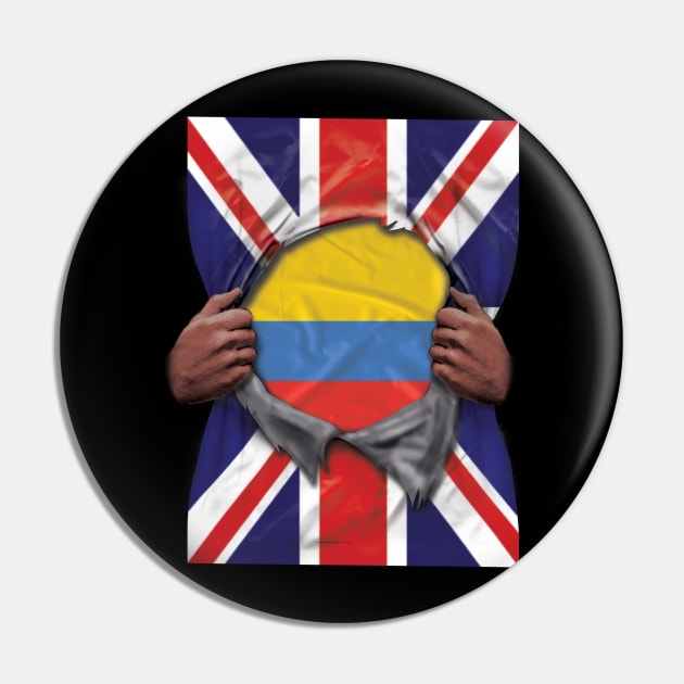 Colombia Flag Great Britain Flag Ripped - Gift for Colombian From Colombia Pin by Country Flags