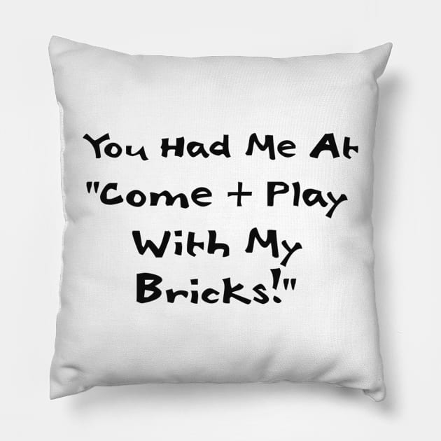 You Had me at Come and Play with My Bricks Pillow by ChilleeW