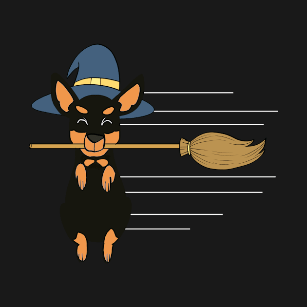 Funny Miniature Pinscher Witch Broomstick Halloween by blacklines