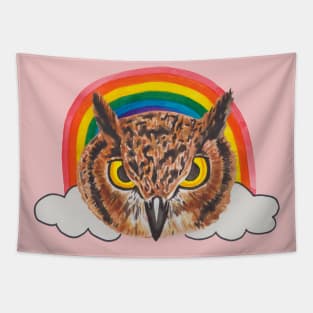 Owl with rainbow and clouds Tapestry