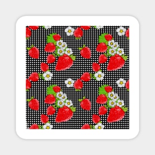 Nina's Strawberry Patch on Black Plaid Design Collection Magnet