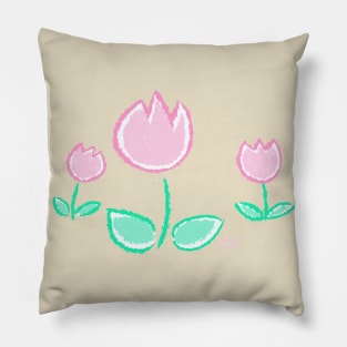 Crayon Tulips - Pastel Cute Kawaii Flower Tulip Baby Nursery Art Pillow