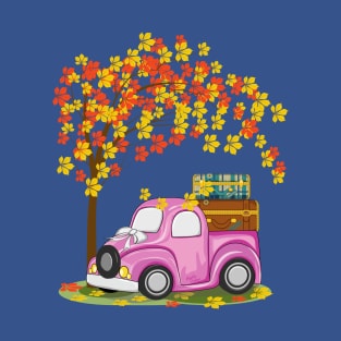 Vintage Car And Autumn Tree Art T-Shirt