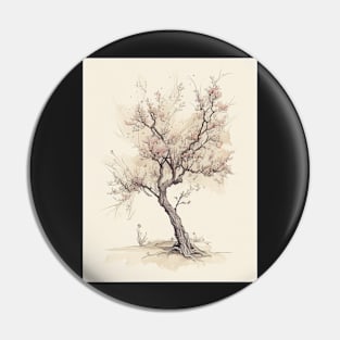 Minimalist Antique Peach Tree Sketch Art Printable Pin