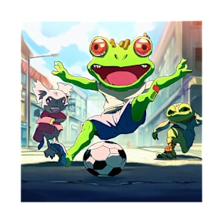 Cartoon anime Frog playing Football in Japan street Kawaii T-Shirt