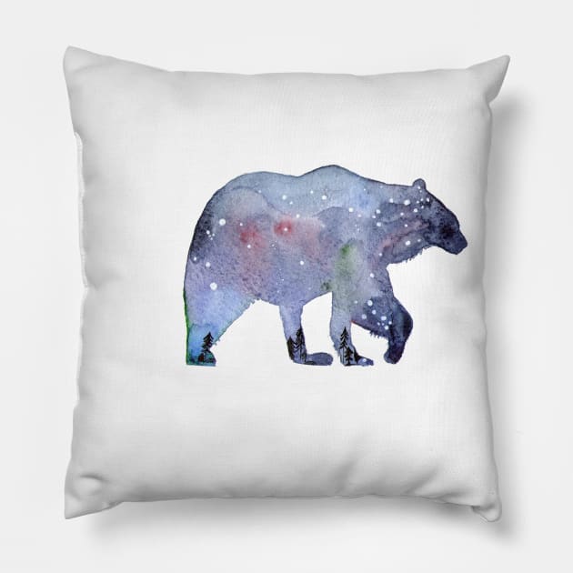 Bear Watercolor Illustration Pillow by bigeyeswithlove