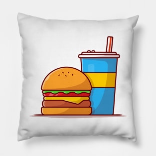 Burger And Soda Cartoon Vector Icon Illustration (8) Pillow