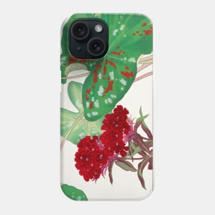 Vintage Sweet William Ears Flowers and Elephant ears leaves Japanese flower art Phone Case