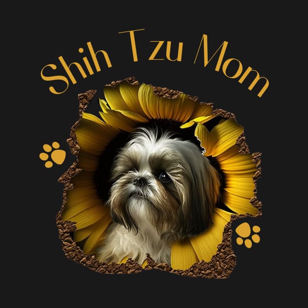 Womens Shih Tzu Mom Sunflower Paw Cute Dog Lover Owner Women Gift by WoodShop93