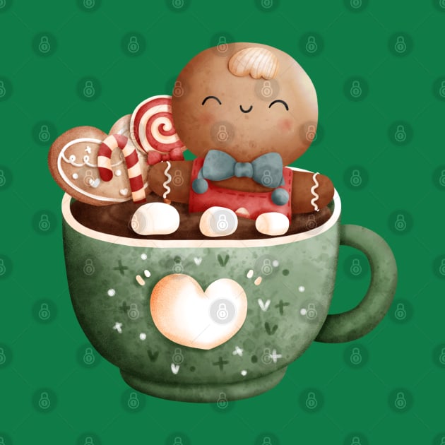 Adorable Christmas Gingerbread Man Bath In A Teacup With Candy by The Little Store Of Magic