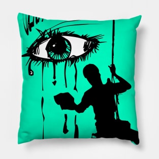 Abstract window cleaner wiping away tears. Pillow