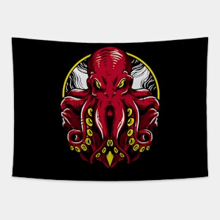 Octopus Kraken Sea Monster Yellow Tapestry