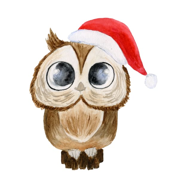 Holiday Owl Watercolor Art by KinkymeArt