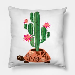 Turtle Cactus Illustration Pillow