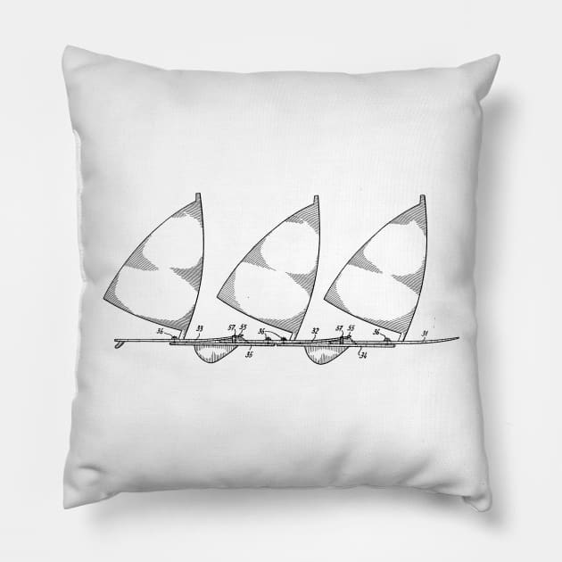 Composite Wind Surfboard Vintage Patent Hand Drawing Pillow by TheYoungDesigns