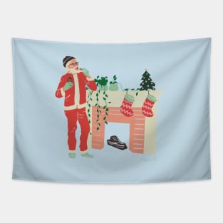 Hipster Christmas Santa with Stockings Tapestry