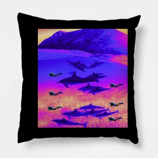 Colorful Swim With Dolphins Pillow