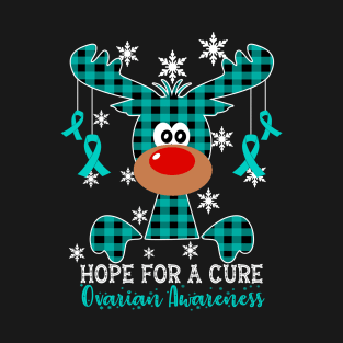 Reindeer Hope For A Cure Ovarian Awareness Christmas T-Shirt