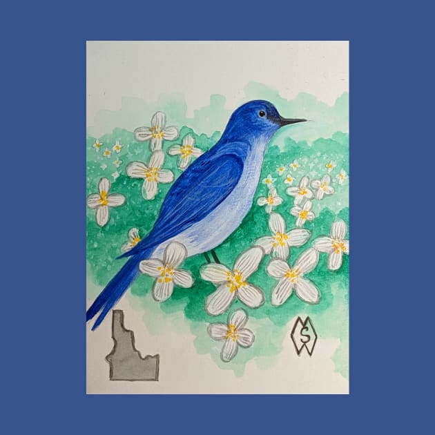 Idaho state bird and flower, the mountain bluebird and syringa by Matt Starr Fine Art