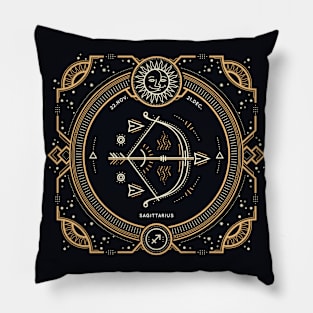 Sagittarius Zodiac Gold White with Black Background Pillow
