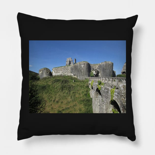 Corfe Castle & Herdwick Sheep, Dorset, England Pillow by MagsWilliamson