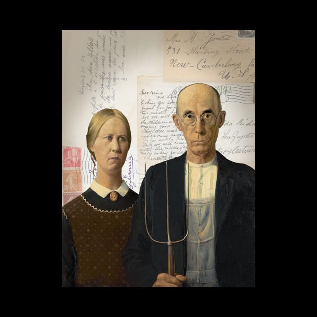 American Gothic Plain Couple on Antique Postcard Collage by missdebi27