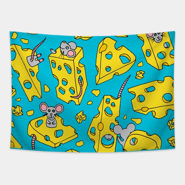 Mice and Swiss Cheese Blue Palette Tapestry by HLeslie Design