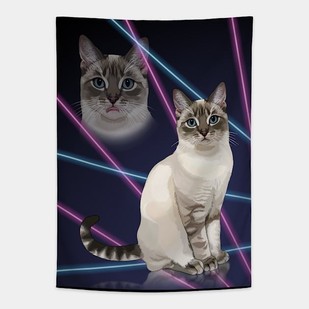 Funny 80s School Portrait Style with Cat Blep Tapestry by CarleahUnique