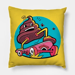 Skateboarding Poo Cartoon Pillow