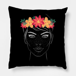 Beautiful Lady Face with Flower Crown Pillow