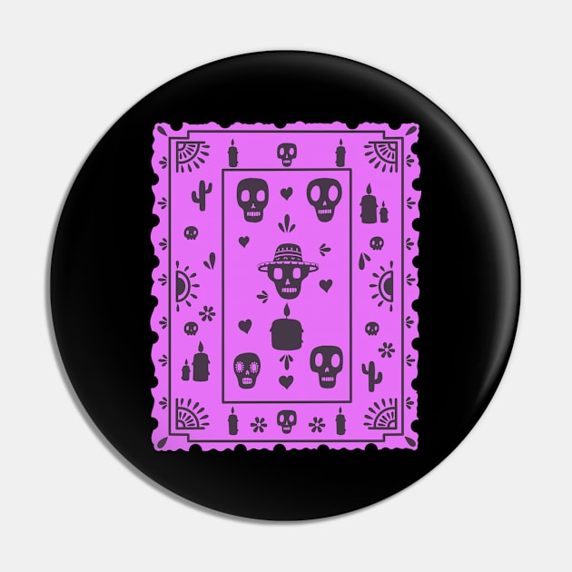 Dia De Los Muertos - purple - Papel Picado - black skulls Pin by Scriptnbones