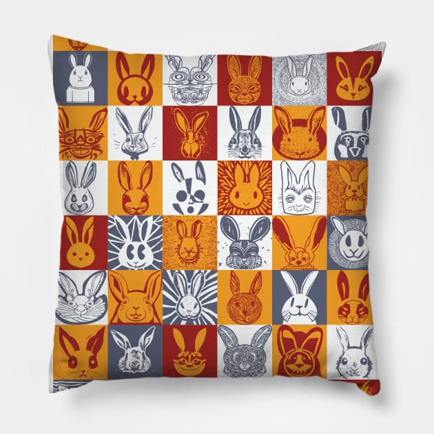 Hawaiian Tribal and other styles Bunny Rabbit Face Check Checker Pattern Pillow by pelagio