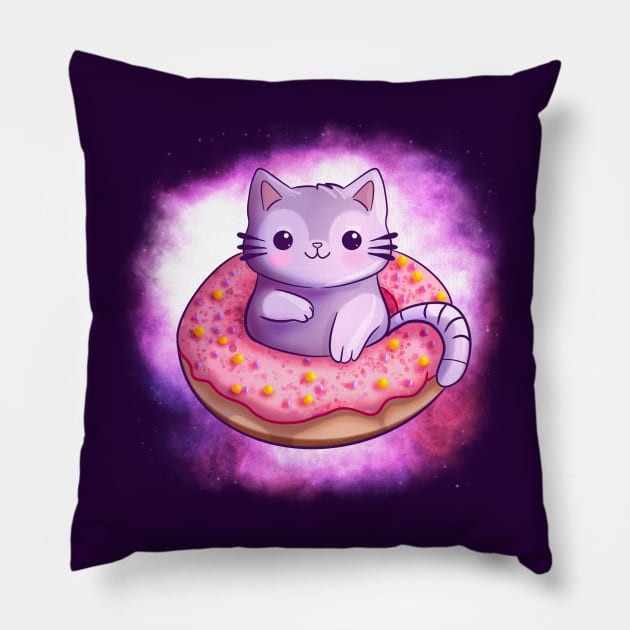 Doughnut Kitten Pillow by Mushrooms And Stardust