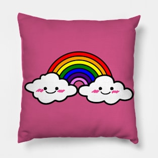 Rainbow, Cute smilly clouds and rainbow, aesthetic digital modern art Pillow