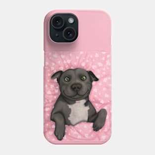 Grey pittie Valentine - illustrated dog portrait Phone Case