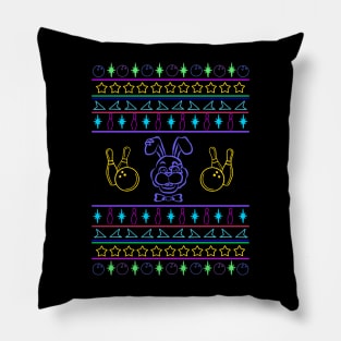 Glamrock Bowling Bunny Ugly Holiday Sweater Pillow